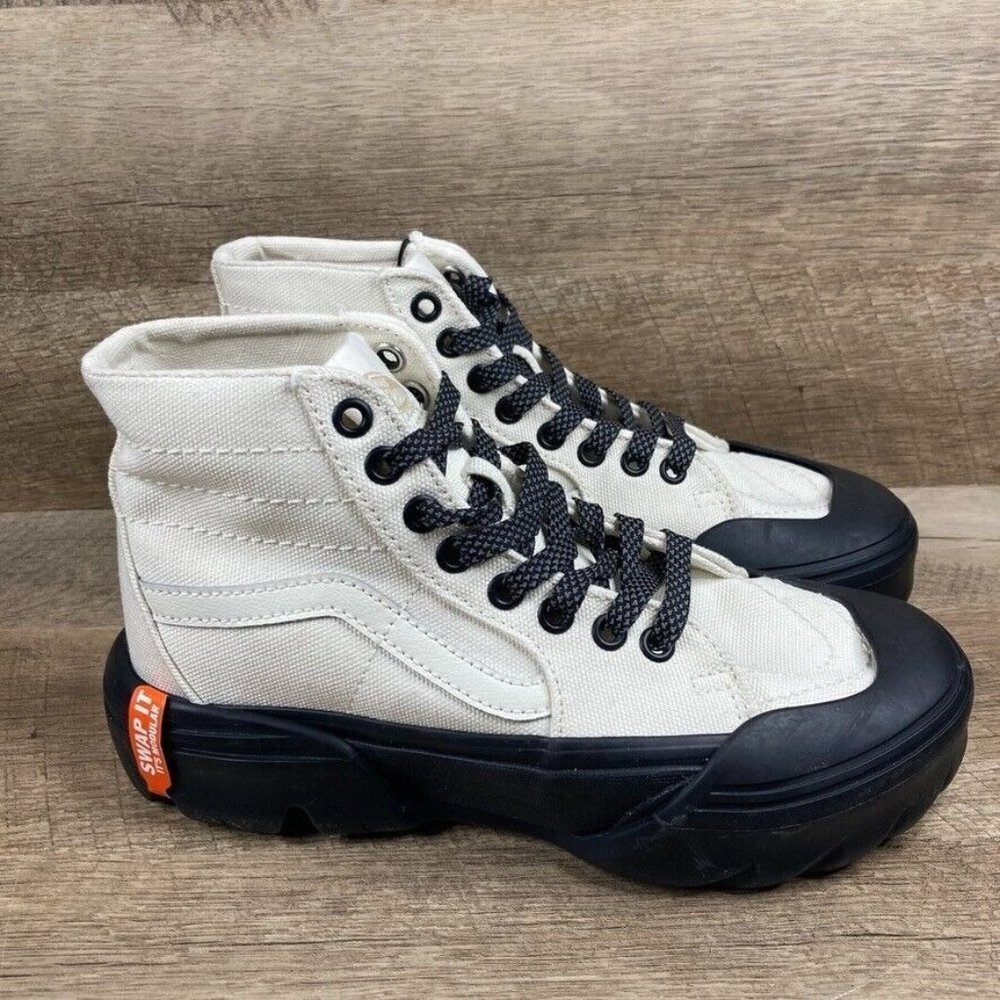 Vans High-Top Sneakers in Cream and Black - Picture 2 of 7